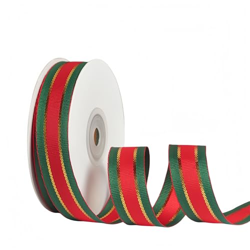 175 Yard Geschenkband - 20 mm Geburtstags-bastelband Schleife, Dekoband, Schleifenband Weihnachten, Satinband Polyesterband für Einladungen Blumensträuße Geburtstagsfeiern DIY (Grün Rot Grün) von JekyTMP