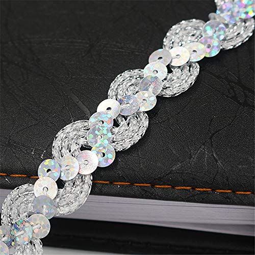 2 Meters Länge 1,5 cm Breite Glitzer Farbiges Paillettenband Borten Rolle, Paillettenbesatz Applikation Paillettenborte Hologramm Metallic Pailletten Aus Stoff Glänzende Paillettenbänder,P-Silber 2 Meters Länge 1,5 cm Breite Glitzer Farbiges Paillettenband Borten Rolle, Paillettenbesatz Applikation Paillettenborte Hologramm Metallic Pailletten Aus Stoff Glänzende Paillettenbänder,P-Silber von JekyTMP