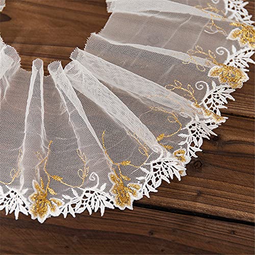 2 Yards 12 CM Breite Goldene Tüll-Spitze mit Stickerei, Spitzenband Spitzenborte Stoffbordüren Rüschen Dekoband Chiffon Borte Spitzenstoff Spitze Meterware Wäschespitze Borten und Bänder zum Nähen von JekyTMP