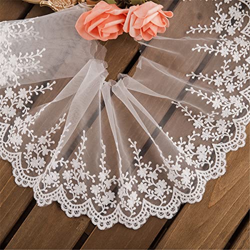 2 Yards 14 CM Stickerei auf Spitzenstoff für Bekleidungszubehör, Spitzenband Spitzenborte Zierborte SpitzenbordüRe HäKelspitze Saumspitze RüSchenband NäHspitze Festonspitze WäSchespitze Borte,Weiss von JekyTMP