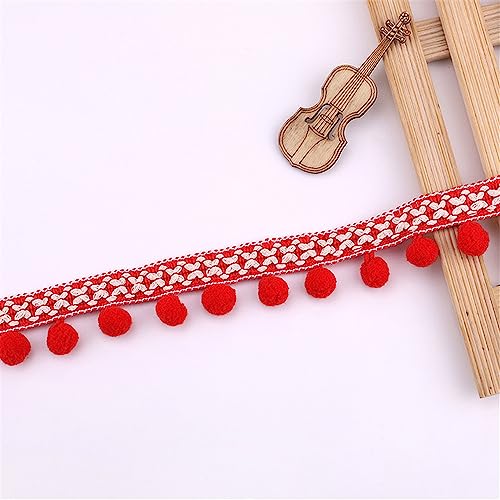 2 Yards 2,8 cm Bunt Pom Poms Quaste Borte Pomponborte Bommelborte Pomponband Fransenborte Fringe Band Pom Pom Fransen Bommelband Bommel Fringe Spitzenband Quaste Trim Band Zum NäHen(Red) von JekyTMP