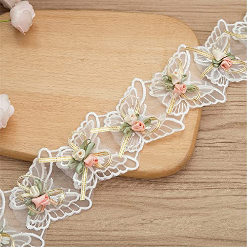 2 Yards 6,5 cm Spitzenband mit Blumen, Perlen, Schleifen und Pompons Spitzenborte Zierborte SpitzenbordüRe Spitze-Borten Spitzenbesatz HäKelspitze Zierspitze Lace Ribbon Spitzenlitze Spitzband,Stil E von JekyTMP