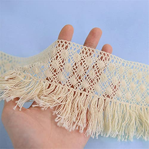 2 Yards 9,5 cm Breite Baumwoll Stickerei mit Spitzenfransen, Fransenborte Quasten Trim HäKelband Spitzenbesatz NäHzubehöR Quastenborte Dekoband Tanzfransen NäHspitze Borten BäNder MöBelfransen,Creme von JekyTMP