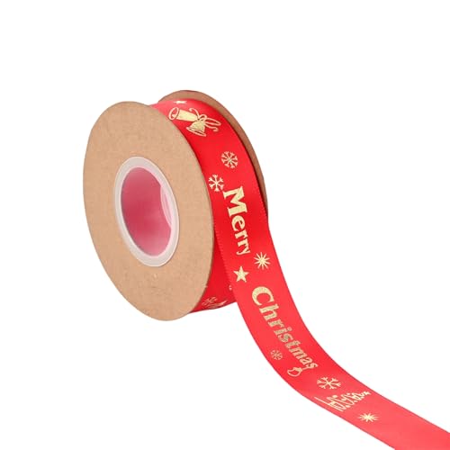 250 Yard Weihnachtsbänder - 25 mm Breite Satinband für Geschenkverpackung Polyesterband Dekoband Schleifenband Geschenkband Stoffband für Geschenkverpackung DIY Luftballons Weihnachten (A) von JekyTMP