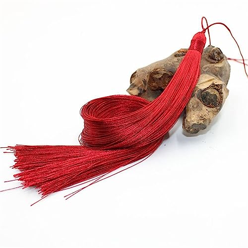 3 Pieces 30 cm Lange Quasten mit Seile Schlaufe Seidige Quastenanhänger Fransen Anhänger Lesezeichen Quaste Weich Troddel Bunt Tassels Lange Bastelquasten Handgefertigte Fransen für DIY(Tiefrot) von JekyTMP