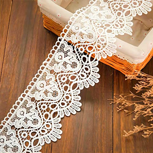 3 Yards 12 CM Gestickte Spitzenborte, Spitzenband Zierborte Dekoband Spitzenstoff Spitzenbesatz Bortenband Lace Ribbon NäHspitze HäKelborte Stickborte StoffbordüRe WäSchespitze TextilbordüRe,Weiss von JekyTMP