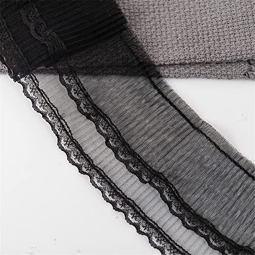 3 Yards 9 CM Gerüschte Tüllspitzenborte, Spitzenband Spitzenborte Zierband Spitzenstoff ZiehrüSchenband Geschenkband HäKelborte Lace Roll NäHborte Perlenband RüSchenband Spitzenlitze Dekoband,Schwarz von JekyTMP