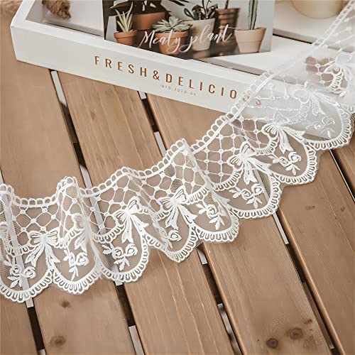 JekyTMP 3 Yards Spitzenband Weiss Vintage, Baumwolle Spitze Borten Band Dekoband Meterware Rolle für Hochzeit, Spitzenborte zum Nähen, Spitzenbänder, Lace Ribbon, Borte, Weiß C [Breite 9.5 cm] von JekyTMP