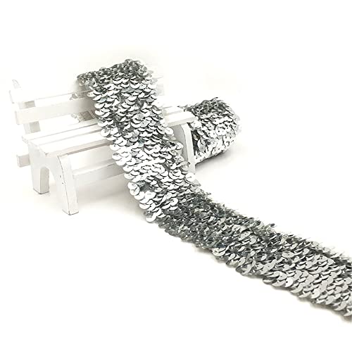 4 Meters 4,8 cm Elastisches Paillettenband 5-Reihiger Elastic Paillettenbesatz Applikation Ribbon Flache Pailletten Stoff Pailletten-Spitzenbesatz Metallic Stretch Pailletten Besatz zum Nähen,Silber 4 Meters 4,8 cm Elastisches Paillettenband 5-Reihiger Elastic Paillettenbesatz Applikation Ribbon Flache Pailletten Stoff Pailletten-Spitzenbesatz Metallic Stretch Pailletten Besatz zum Nähen,Silber von JekyTMP