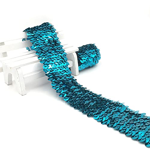 4 Meters 4,8 cm Elastisches Paillettenband 5-Reihiger Paillettenbesatz Applikation Ribbon Flache Pailletten Stoff Pailletten-Spitzenbesatz Metallic Stretch Pailletten Besatz zum Nähen,blauer See 4 Meters 4,8 cm Elastisches Paillettenband 5-Reihiger Paillettenbesatz Applikation Ribbon Flache Pailletten Stoff Pailletten-Spitzenbesatz Metallic Stretch Pailletten Besatz zum Nähen,blauer See von JekyTMP