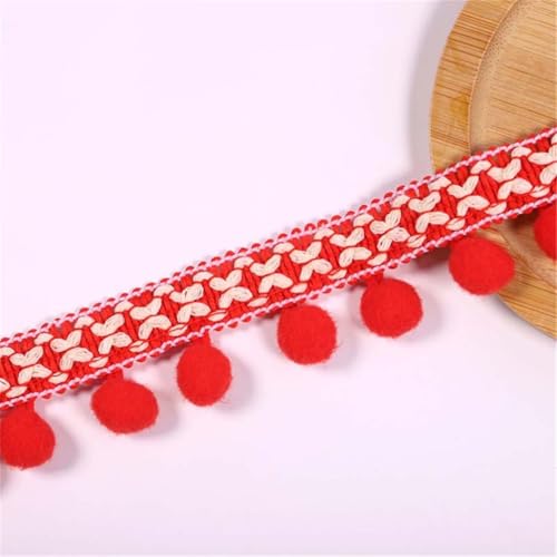 4 Yards 2,7 cm Bunt Pom Poms Quaste Borte Pomponborte Bommelborte Pomponband Fransenborte Fringe Band Pom Pom Fransen Bommelband Bommel Fringe Spitzenband Quaste Trim Band Zum NäHen (Rot) von JekyTMP