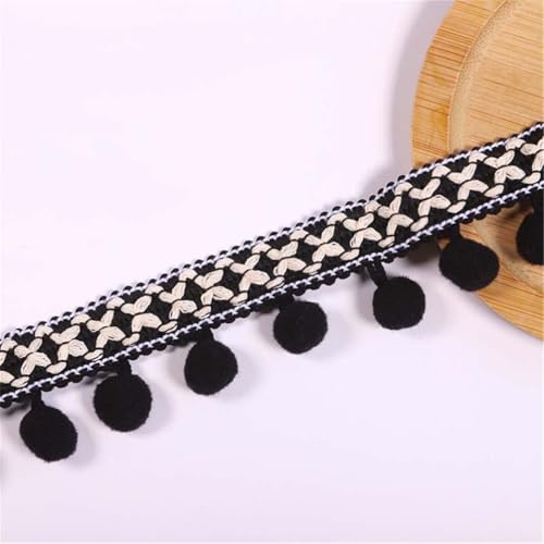 4 Yards 2,7 cm Bunt Pom Poms Quaste Borte Pomponborte Bommelborte Pomponband Fransenborte Fringe Band Pom Pom Fransen Bommelband Bommel Fringe Spitzenband Quaste Trim Band Zum NäHen (Schwarz) von JekyTMP