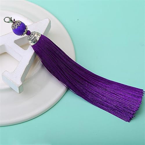 5 Pieces 13 cm Tassels Anhänger, Lange Quasten Anhänger mit Seile Schlaufe, Handgefertigte Seidige Quasten, Baumwolle Fransen Lesezeichen, Troddel AnhäNger, Weich Bastelquasten, für DIY (Lila) von JekyTMP