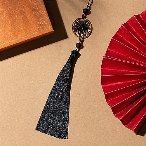 5 Pieces 14 cm Fransen Lesezeichen, Quasten Anhänger mit Seile Schlaufe, Lesezeichen Quasten, Handgefertigte Seidige Quasten, LangeQuastenanhänger, Tassels Anhänger, Troddel AnhäNger (Schwarz) von JekyTMP