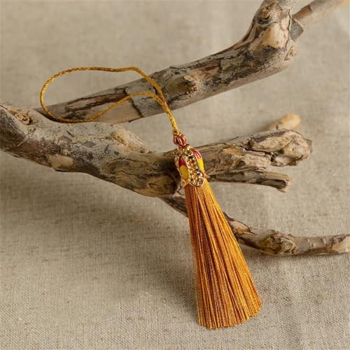 5 Stück 6cm Handgemachte Seidige Handwerk Quaste Bunte Troddel Anhänger Kleine Quasten Anhänger Lange Quastenanhänger Fransen Tassels für Schmuckherstellung Souvenir Lesezeichen DIY (Dunkelgelb) von JekyTMP
