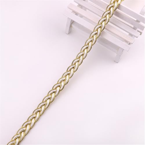 5 Yards 11 mm Polyester Spitzenband, Spitzenborte, Zierborte, Dekoband, Borten BäNder, Spitzenstoff, Bortenband, Geschenkband, Lace Ribbon, Spitzenbesatz, HäKelband zum Nähen,DIY (Gold + Weiß) von JekyTMP