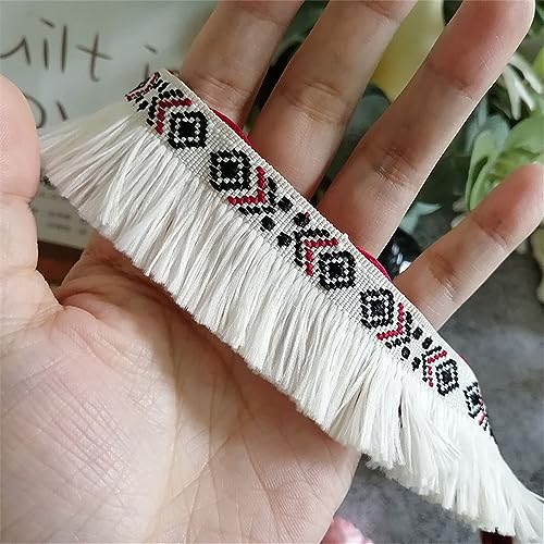 6 Meters 3 cm Vintage Fransenbesatz, Baumwoll Spitzenband, Quasten Trim, Fransenborte, HäKelband, Dekoband, Spitzenborte FransenbordüRe MöBelfransen Kissendekorationen Quastenbesatz für Nähen (Weiss) von JekyTMP