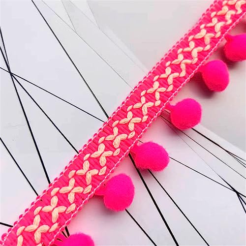7 Yards 3 cm Bunt Pomponborte Bommelborte Pom Pom Fransen Pomponband Fransenborte Pompom Fransenbesatz Bommelband Fringe Band Bommel Fringe Spitzenband Quaste Trim Band Zum NäHen(Fluorescent Pink) von JekyTMP
