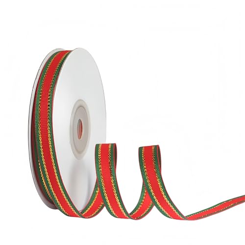 75 Yard Geschenkband - 10 mm Geburtstags-bastelband Schleife, Dekoband, Schleifenband Weihnachten, Satinband Polyesterband für Einladungen Blumensträuße Geburtstagsfeiern DIY (Grün Rot Grün) von JekyTMP