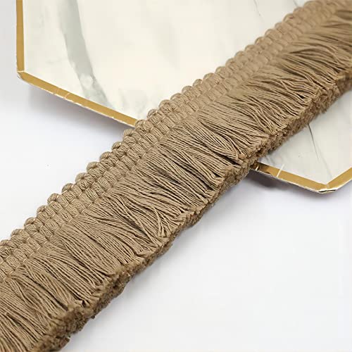 9 Meters 3,8 cm Dicke Baumwoll Fransenborte, Fransenband Quasten Trim HäKelband Spitzenband Fransenbesatz Spitzenborte Dekoborte FransenbordüRe Quastenbesatz Gardinenband StoffbordüRe NäHborte,Khaki von JekyTMP