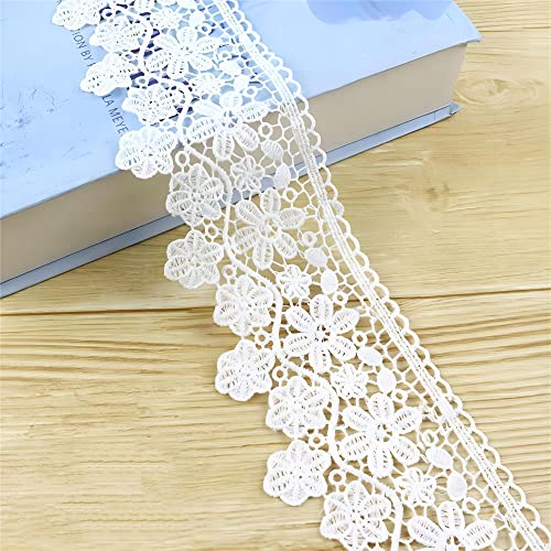 JekyTMP 1 Meter 9cm Vintage Blume Spitzenbordüre,Spitzenband,Spitzenborte,HäKelspitze,Dekoband,Zierband,Häkelborte,Klöppelspitze,Stoffbordüren,Lace Ribbon,Spitzenbänder zum Nähen KleidungWeiss von JekyTMP