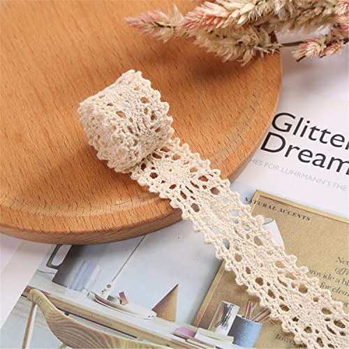 JekyTMP 3 Yards Spitzenband Vintage, Spitzenborte aus Baumwolle Dekoband, Zierband, Spitze Stoff für Nähen, Hochzeit, Spitzenband Meterware, Stofspitze, Spitzenband Schmal, Beige B [Breite 2cm] von JekyTMP