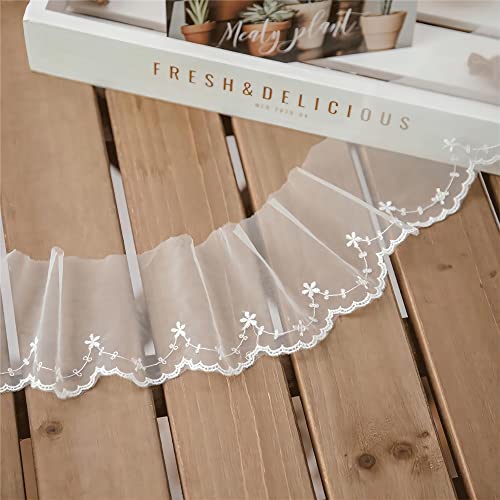 JekyTMP 3 Yards Spitzenband Weiss Vintage, Baumwolle Spitze Borten Band Dekoband Meterware Rolle für Hochzeit, Spitzenborte zum Nähen, Spitzenbänder, Lace Ribbon, Borte, Weiß A [Breite 7cm] von JekyTMP
