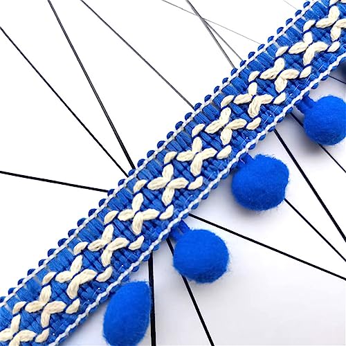 JekyTMP 5 Yards 3 cm Bunt Pomponborte Bommelborte Pom Pom Fransen Pomponband Fransenborte Pompom Fransenbesatz Bommelband Fringe Band Bommel Fringe Spitzenband Quaste Trim Band Zum NäHen(Lake Blue) von JekyTMP