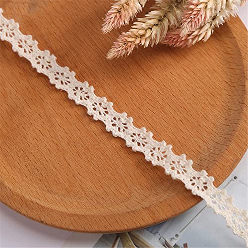 5 Yards Spitzenband Vintage, Spitzenborte aus Baumwolle Dekoband, Zierband, Spitze Stoff für Nähen, Hochzeit, Spitzenband Meterware, Stofspitze, Spitzenband Schmal, Beige F [Breite 1cm] von JekyTMP