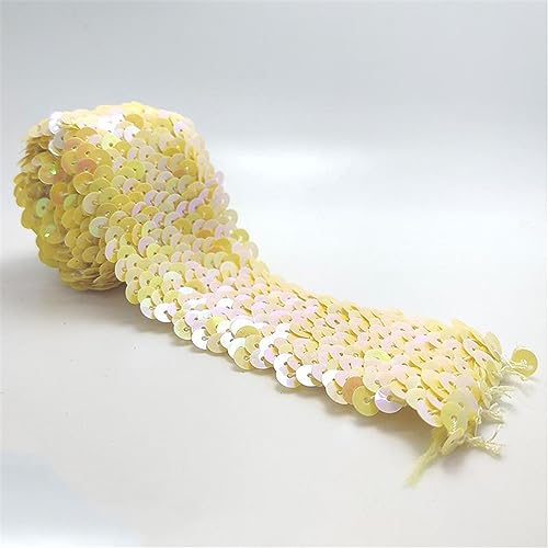 7 Meters 4,5 cm Elastisches Paillettenband, Stretch Paillettenbesatz, PaillettenSpitzenbesatz Metallic Pailletten Besatz Trim Spitzenband Paillettenborte Paillettenbänder zum Nähen (Gelb) von JekyTMP