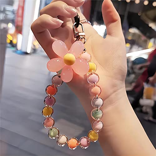 JekyTMP Perlen Telefon Lanyard, Anti Lost Handykette, Böhmische Handy Lanyard, Universelle Handykette, Handyschmuck, HandyanhäNger, Handy anhänger, Auto Schlüsselanhänge, Pinke Blume, 23cm von JekyTMP