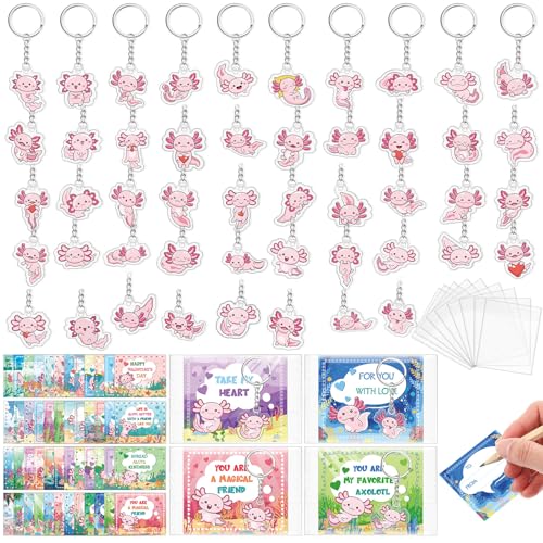 JellyArch Axolotl-Schlüsselanhänger-Geschenk-Set für Kinder, Axolotl-Partygeschenke, rosa Axolotl-Charms, Großpackung mit Geschenkkarten und Taschen für Klassenzimmer, Axolotl-Dekoration, 48 Stück JellyArch Axolotl-Schlüsselanhänger-Geschenk-Set für Kinder, Axolotl-Partygeschenke, rosa Axolotl-Charms, Großpackung mit Geschenkkarten und Taschen für Klassenzimmer, Axolotl-Dekoration, 48 Stück von JellyArch