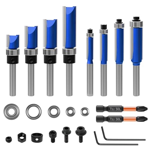 10 Stück Bündigfräser 6mm Schaft Bündigfräser mit 2 Schlagmagnetbits, 6 Lager, 2 Schraubenschlüssel, Kopierfräser 8mm, Holzfräser für Oberfräse Hartmetall-Holzbearbeitungsfräser Sets 10 Stück Bündigfräser 6mm Schaft Bündigfräser mit 2 Schlagmagnetbits, 6 Lager, 2 Schraubenschlüssel, Kopierfräser 8mm, Holzfräser für Oberfräse Hartmetall-Holzbearbeitungsfräser Sets von Jellybibo