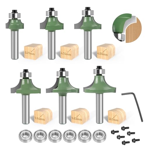 Abrundfräser 8mm Schaft, Bits Oberfräsen Schaft Runde mit Kugellager, Rund Fräser 8mm Schaft für die Holzbearbeitung, Hartmetall Radiusfräser Fräskopf für Oberfräse 8mm für Zimmerei Fasen Holzbearbeit Abrundfräser 8mm Schaft, Bits Oberfräsen Schaft Runde mit Kugellager, Rund Fräser 8mm Schaft für die Holzbearbeitung, Hartmetall Radiusfräser Fräskopf für Oberfräse 8mm für Zimmerei Fasen Holzbearbeit von Jellybibo