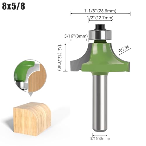 Abrundfräser 8mm Schaft, Radius 7.96mm, mit Kugellager Oben Hartmetall Klinge Scharf für Holzbearbeitung DIY zu Hause von Jellybibo