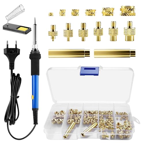 Gewindeeinsatz 3d Druck 140 Stück, 80W 3D Drucker Zubehör mit Anschweißbügel, Einschmelzgewinde, Gewindeeinsatz mit 130PCS Gewindeeinsätze M2/M3/M4/M5/M6/M8, 3d Druck Werkzeug, Lötkolben Set von Jellybibo