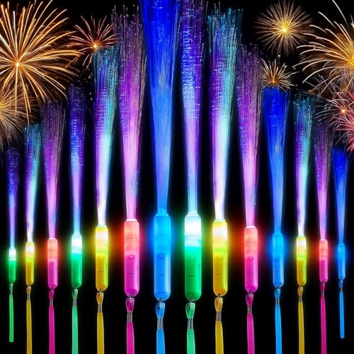 Jellybibo Glasfaserstäbe für Kinder, 7 blinkende LED-Farben, 3 Modi, leuchtende Blinkstäbe, Leuchtstäbe für Weihnachten, Konzerte, Geburtstag, Hochzeit, Partygeschenke, leuchtet im Dunkeln Spielzeug von Jellybibo