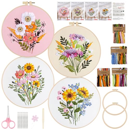 Jellybibo Stickset für Anfänger, 4 Stück Stickerei Set Stickset für Anfänger Blumenmuster Pflanzen Kreuzstich-Kit Starter DIY Sticken Set Jellybibo Stickset für Anfänger, 4 Stück Stickerei Set Stickset für Anfänger Blumenmuster Pflanzen Kreuzstich-Kit Starter DIY Sticken Set von Jellybibo