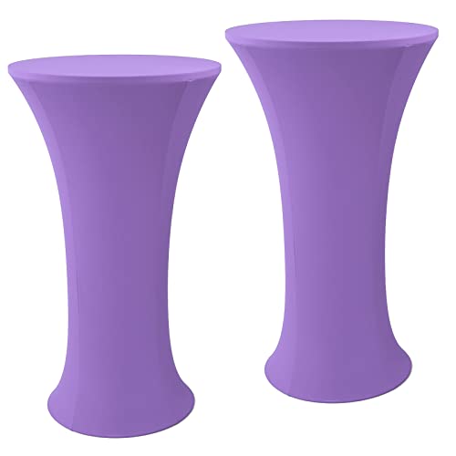 2 Stück 61 x 109 cm Lavendelfarbene runde Cocktail-Tischdecke, dehnbar, elastisch, Spandex-Tischdecke für Party, Hochzeit, Bankett und Bar von Jeloris