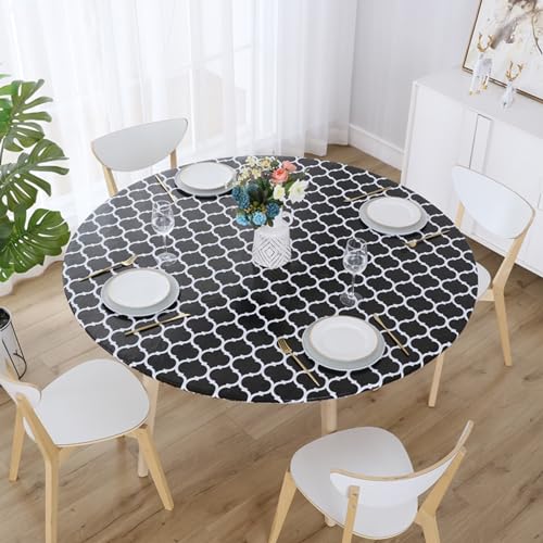 Runde montierte Vinyl Tischdecke mit elastischer Kante, wasserdichte marokkanische Design abwischbare Kunststoff Tischdecke mit Flanell-Rückseite, für Innen-Patio-Gebrauch im Freien (Schwarz, 152 cm) Runde montierte Vinyl Tischdecke mit elastischer Kante, wasserdichte marokkanische Design abwischbare Kunststoff Tischdecke mit Flanell-Rückseite, für Innen-Patio-Gebrauch im Freien (Schwarz, 152 cm) von Jeloris