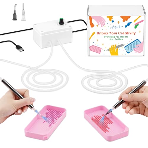 JelyArt Vakuum Diamond Painting Stift Elektrischer Diamantmalstift mit Doppel-Stiften Set, 0-100 Stufenlos Einstellbare Saugkraft, Bausätze für Diamantmalerei für Perfekte Diamond Painting Projekte von JelyArt
