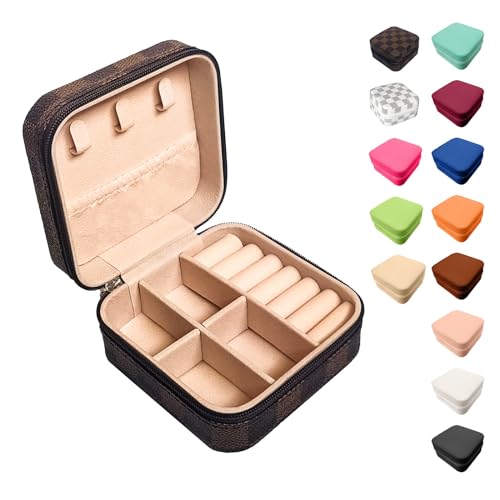 Jemjosh Kleine Reise-Schmuckschatulle, tragbare Mini-Schmuckschatulle, Lederbox, Schmuck-Ring-Organizer, Aufbewahrungsbox, Geschenkboxen für Mädchen und Frauen, schwarzes und braunes Schachbrett Jemjosh Kleine Reise-Schmuckschatulle, tragbare Mini-Schmuckschatulle, Lederbox, Schmuck-Ring-Organizer, Aufbewahrungsbox, Geschenkboxen für Mädchen und Frauen, schwarzes und braunes Schachbrett von Jemjosh