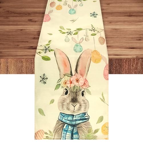 Jemmytu Hase Ostern Tischläufer, 32x225cm Tischläufer Frühling, Ostertischläufer, Ostertischdecke, Oster Tischdeko, Für Drinnen Und Draußen Küche Esstisch Party Dekoration von Jemmytu