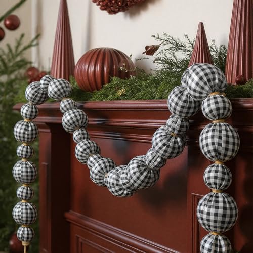 Jenaai 1,8 m lange Weihnachtskugel-Girlande, Retro, schwarz und weiß, hängende Dekoration, rustikales Bauernhaus, Landhaus, Jute-Girlande, Weihnachtsfeier, Banner, Dekoration für Weihnachtsbaum, Wand von Jenaai