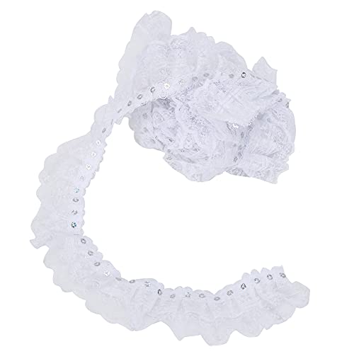5 Yards Spitzenborte, 4,5cm Breite Druckpunkte Plissee Mesh Spitzenband gekräuselte plissierte Spitzen Stoffborte zum Trimmen von Applikationen, Basteln, Nähen (Weiß) von Jenngaoo