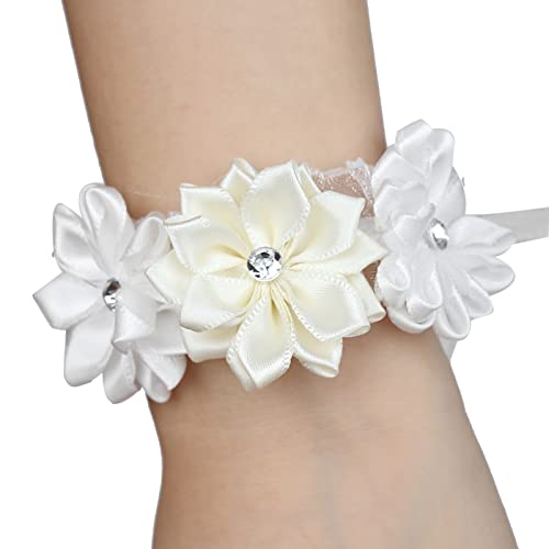 6 Stück Handgelenk Blumen Armbänder, Braut Brautjungfern Simulation Band Handgelenk Blume Dekoration Zubehör für Hochzeit Party Prom (Milchweiß) von Jenngaoo