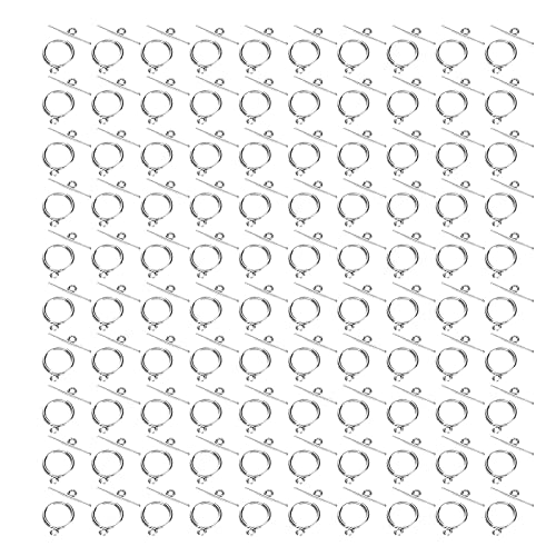 Jenngaoo 100 Sets Knebelverschlüsse, 2mm Legierung OT Schnalle Runde Knebelkreisverschlüsse im Tibetischen Stil T-Bar Verschlussclip für DIY Halskette Armband Schmuck(Weiß) von Jenngaoo