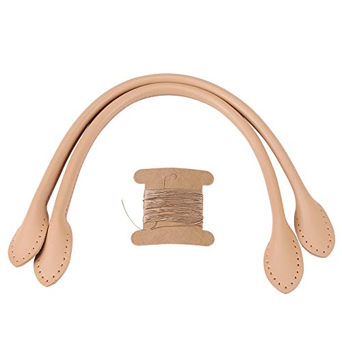 Jenngaoo 2-teilige Ledertaschengriffe, Griffbeutel aus echtem Leder mit Faden, handgefertigter Schultergurt aus echtem Leder für Handtaschentasche - 15,7 '' x 0,5 ''(Beige) von Jenngaoo