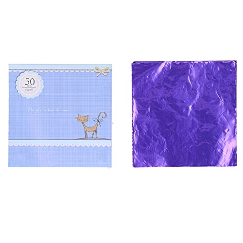 Jenngaoo 50 Stück Pralinenverpackungen, Lebensmittelqualität Alufolie Geschenkpapiere für DIY Süßigkeiten Bäckerei Verpackung Dekoration - 4 Zoll, Quadrat(Violett) von Jenngaoo