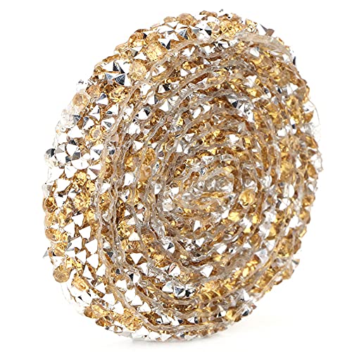 Jenngaoo Diamant Strassband, 5 Yard DIY Diamond Mesh Wrap Rolle 15 ft Funkelnde Selbstklebende Kristall Strass Band Dekoration für Hochzeit Kuchen Geburtstag Handwerk Dekor (Kristallgelb) von Jenngaoo